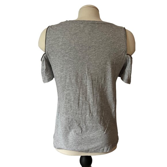 Michael Kors Grey Zipper Sleeve T shirt Blouse Sz Small Soft Basic Casual Shirt - Picture 2 of 9